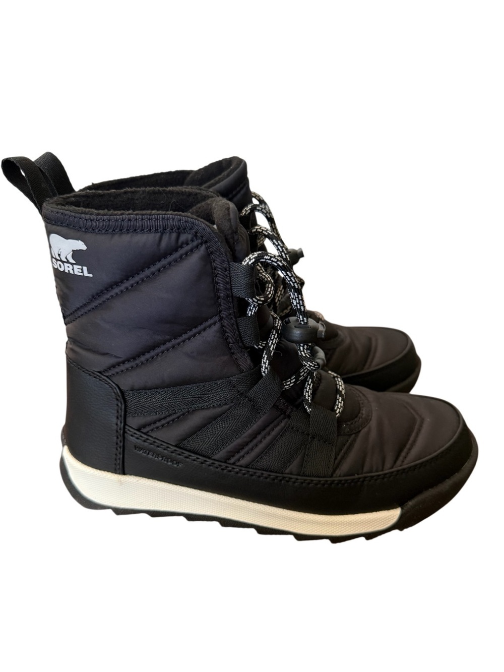 Sorel Youth Whitney II  Black and White Lace-Up Winter Boots -Size 1 NWOT